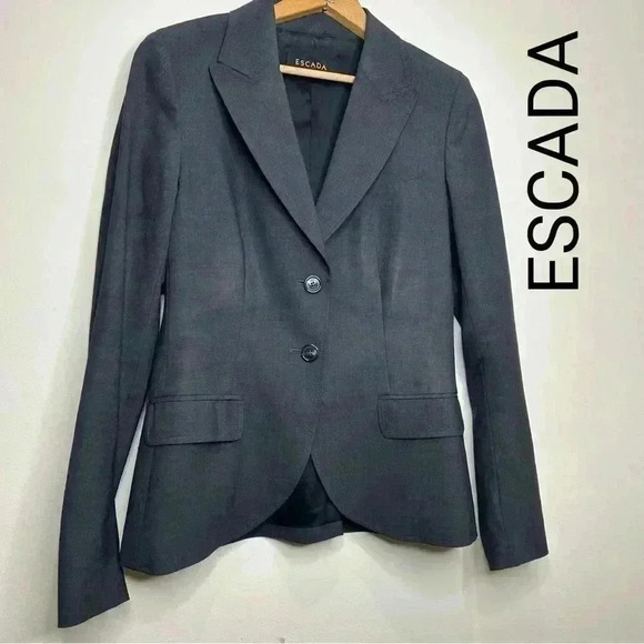 S/M  Gray ESCADA 75% Virgin Wool Business Casual Adademia Fitted Blazer - Picture 1 of 17